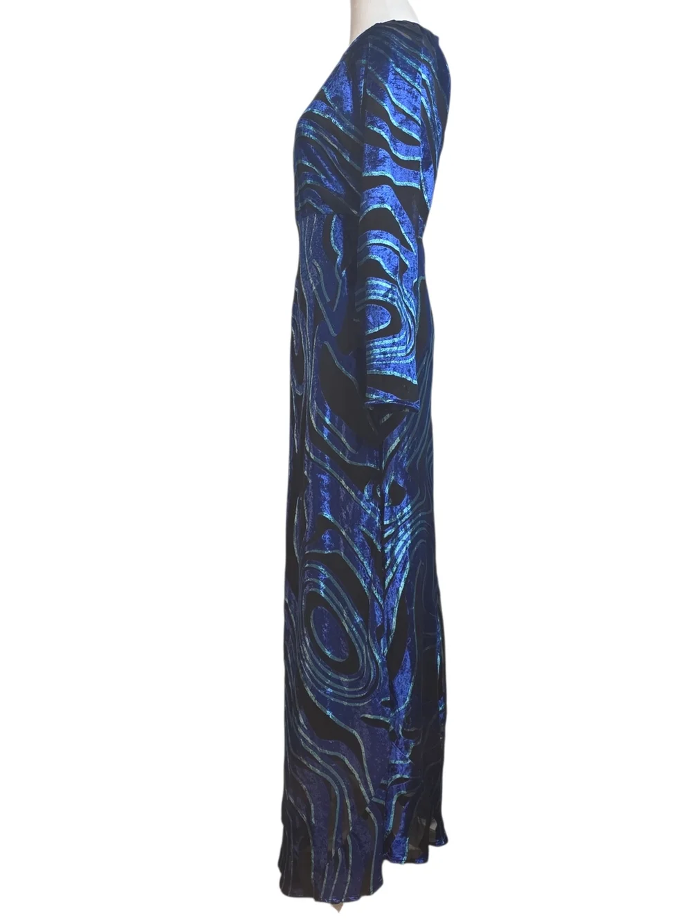 NWT Karen Millen Petite Blue Velvet Burnout Maxi Dress UK 10 US 6 Formal - Picture 6 of 14